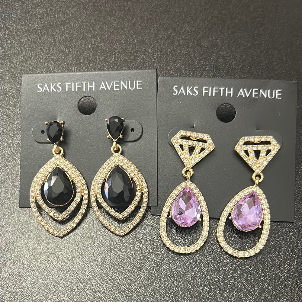 Saks Fifth Avenue Black and Pink Drop Earrings - Picture 1 of 3